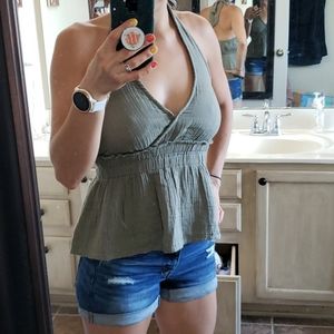 AE olive green halter top